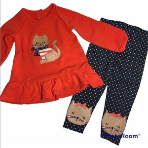 NWOT Super Cute 2pc Cat Peplum Top with Leggings Size 18M